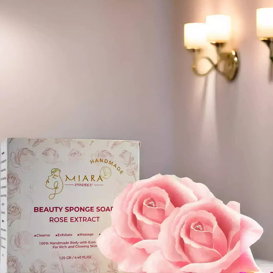 Best Natural Soaps Online in Abu Dhabi - Miara Beauty Sponge Soap with Rose Extract and roses