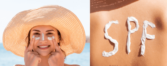Images showing beach skincare routine for the UAE, with SPF steps to protect and soothe skin from sun, sand, and salt.
