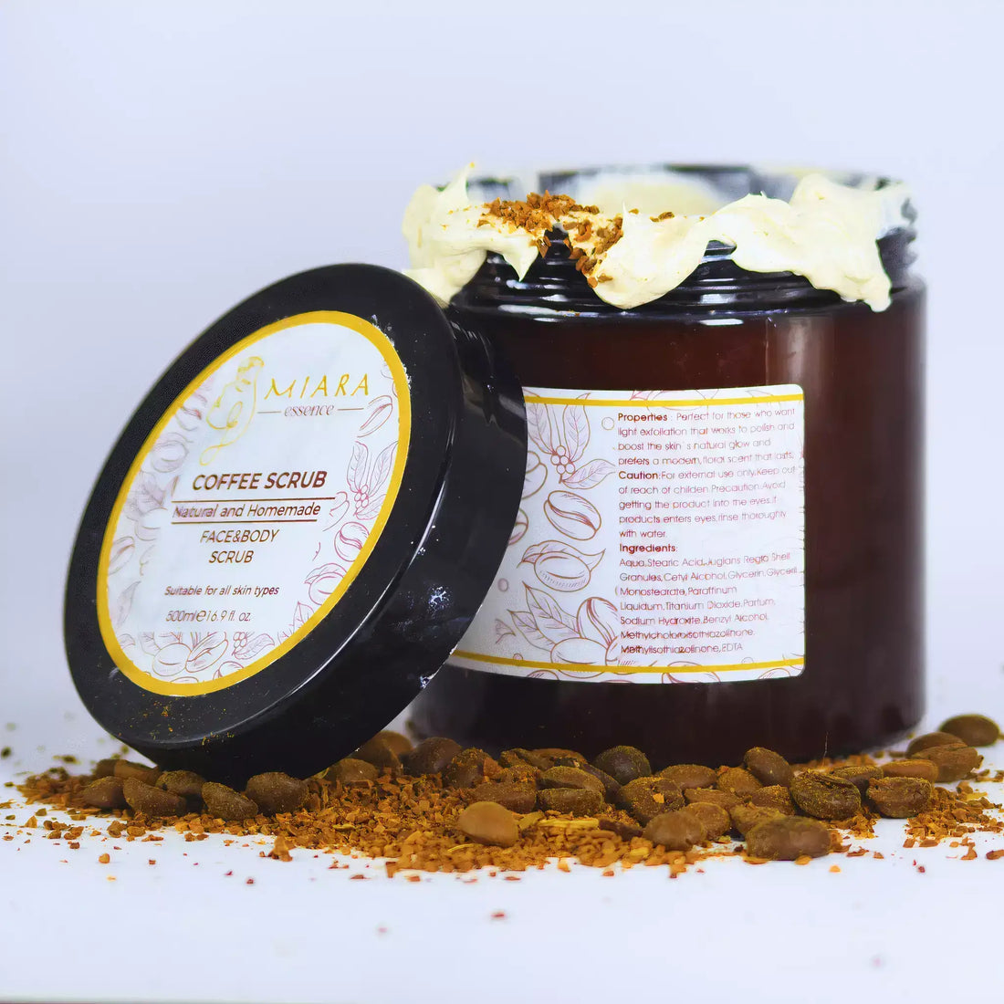 Coffee Face Scrub Skincare Routine in a jar with coffee grounds, perfect for skincare lovers.