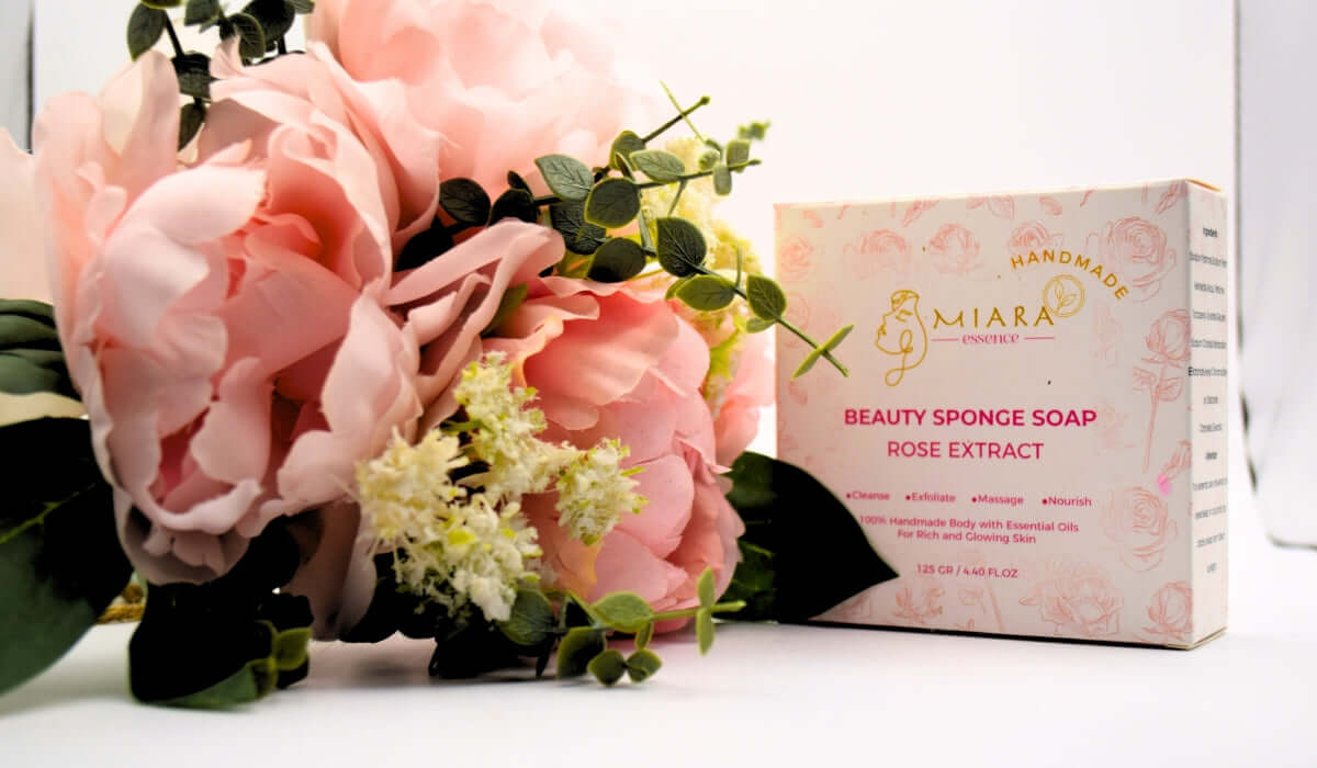 Gentle Rose Soap Natural skincare soap with sponge for Everyday Exfoliation