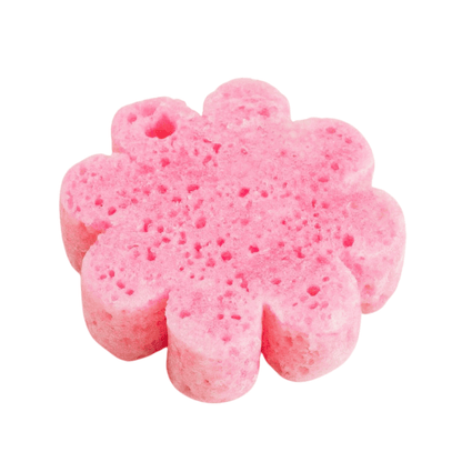 Natural Sponge Soap in the shape of a pink flower, handcrafted for a luxurious skin care experience.