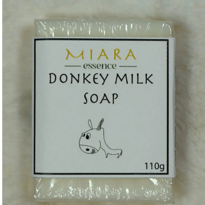 Natural Donkey Milk soap by Miara Essence in packaging with donkey illustration.
