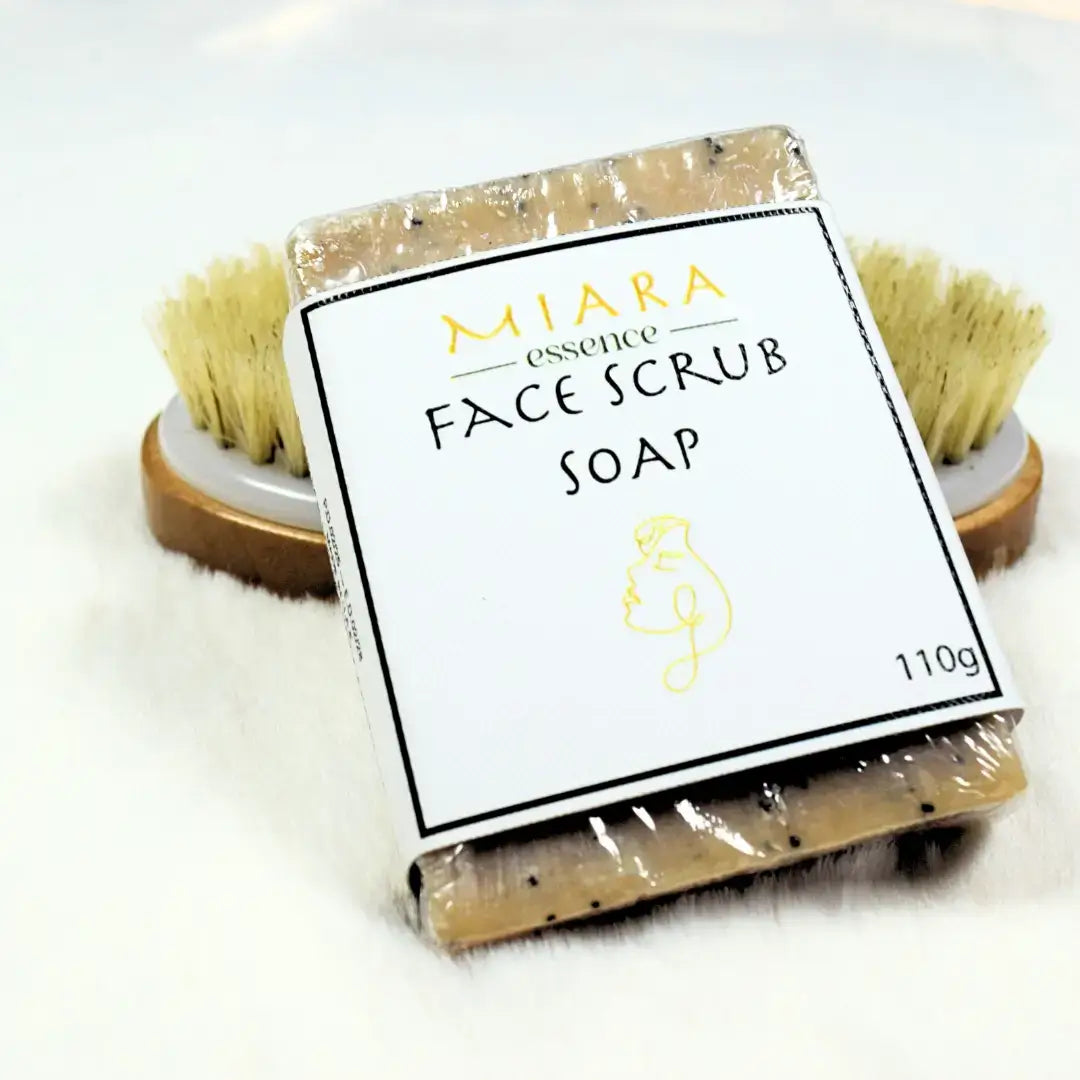 Natural Face Scrub Soap by Miara Essence, a gentle exfoliating soap for smoother skin.