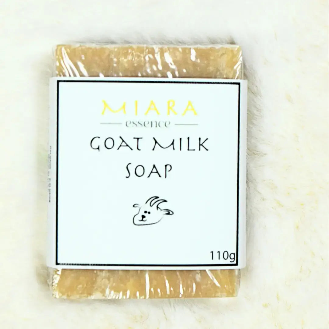 Miara Essence Goat Milk Natural Soap bar with packaging, designed for radiant skin and deep hydration.