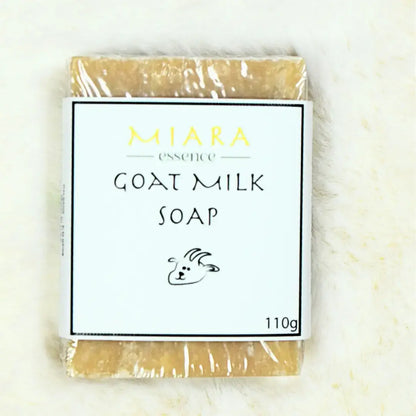Miara Essence Goat Milk Natural Soap bar with packaging, designed for radiant skin and deep hydration.