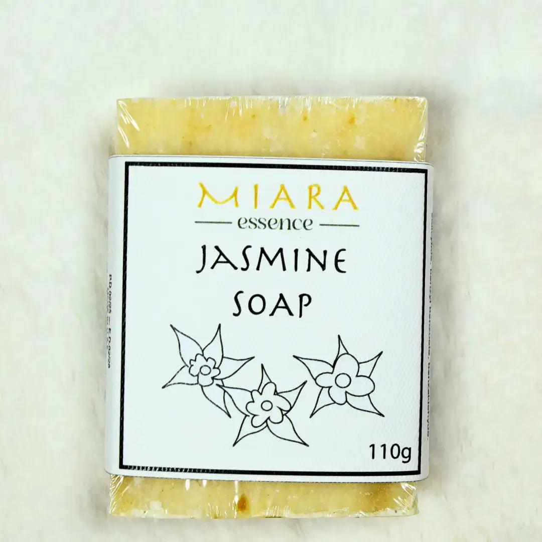 Natural Jasmine Soap by Miara Essence, a cleansing and hydrating soap with calming jasmine infusion, 110g.