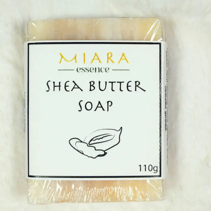 Natural Shea Butter Soap UAE | Miara Essence Shea Butter Soap package with logo and weight.
