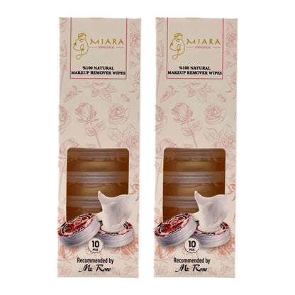 Miara Essence Makeup Remover Wipes packaging, eco-friendly plant-based wipes for makeup removal.